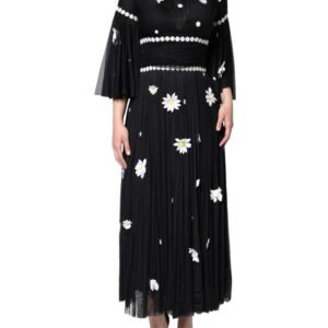 Dolce & Gabbana Black Silk Daisy A-line Long Maxi Dress