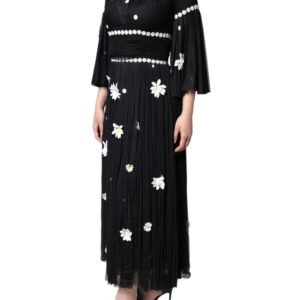 Dolce & Gabbana Black Silk Daisy A-line Long Maxi Dress