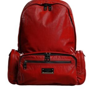 Dolce & Gabbana Red Patent Leather Logo Plaque Backpack Bag