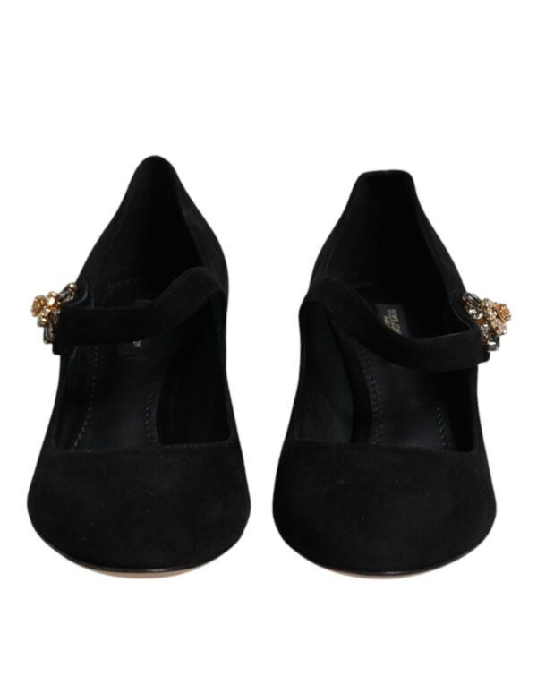 Dolce & Gabbana Black Suede Crystal Mary Jane Heels Shoes - Image 2