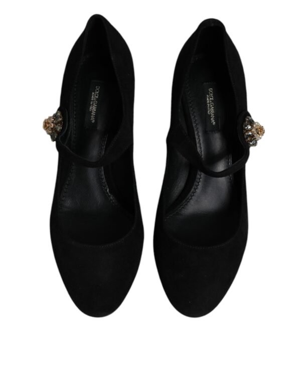 Dolce & Gabbana Black Suede Crystal Mary Jane Heels Shoes - Image 3