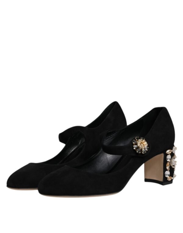 Dolce & Gabbana Black Suede Crystal Mary Jane Heels Shoes - Image 4