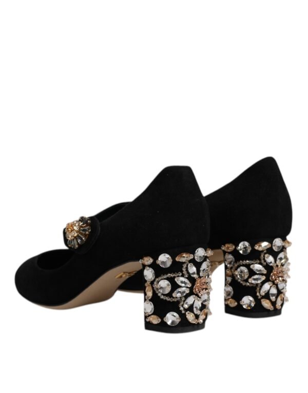 Dolce & Gabbana Black Suede Crystal Mary Jane Heels Shoes - Image 5