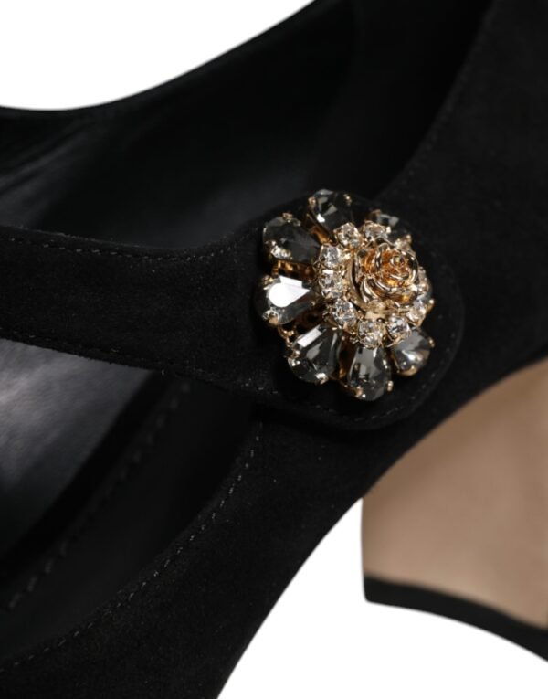 Dolce & Gabbana Black Suede Crystal Mary Jane Heels Shoes - Image 6