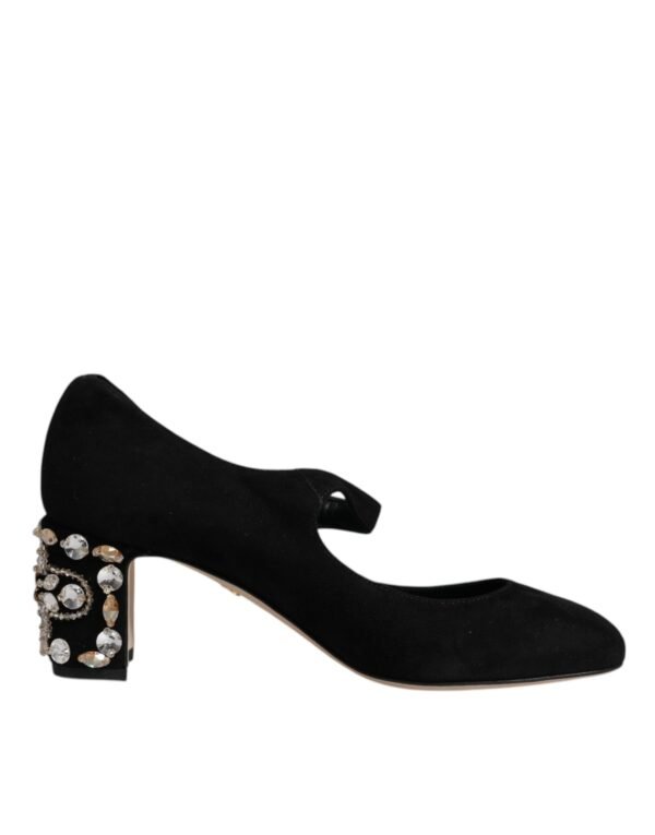 Dolce & Gabbana Black Suede Crystal Mary Jane Heels Shoes - Image 8