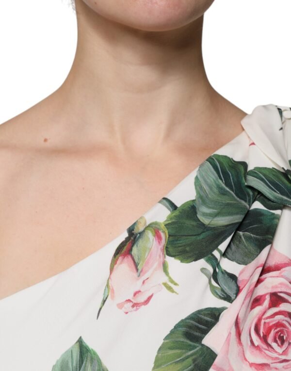 Dolce & Gabbana White Floral Silk One Shoulder Midi Dress - Image 5