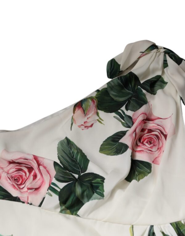 Dolce & Gabbana White Floral Silk One Shoulder Midi Dress - Image 6