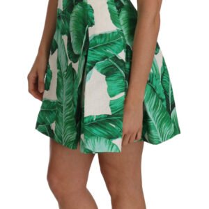 Dolce & Gabbana Elegant Green Banana Leaf Print A-Line Dress