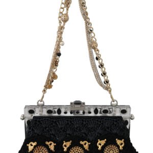 Dolce & Gabbana Black Tassel Gold Baroque Crystal Evening Clutch