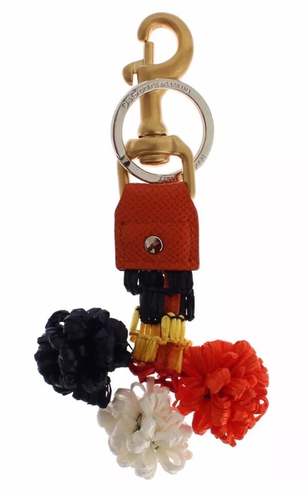 Dolce & Gabbana Brown Gold Raffia Leather Clasp Finder Chain Keyring - Image 3