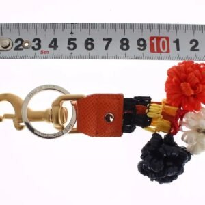 Dolce & Gabbana Brown Gold Raffia Leather Clasp Finder Chain Keyring