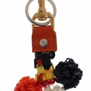 Dolce & Gabbana Brown Gold Raffia Leather Clasp Finder Chain Keyring