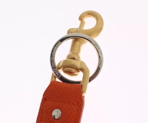 Dolce & Gabbana Brown Gold Raffia Leather Clasp Finder Chain Keyring - Image 6