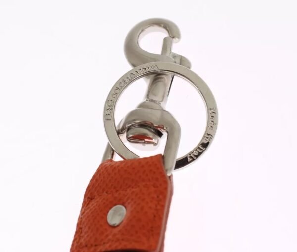 Dolce & Gabbana Silver Brown Raffia Leather Clasp Finder Chain Keyring - Image 5