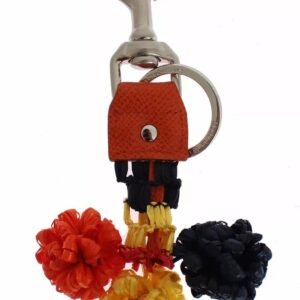 Dolce & Gabbana Red Yellow Raffia Leather Clasp Finder Keyring Keychain