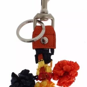 Dolce & Gabbana Red Yellow Raffia Leather Clasp Finder Keyring Keychain