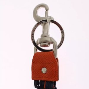 Dolce & Gabbana Red Yellow Raffia Leather Clasp Finder Keyring Keychain