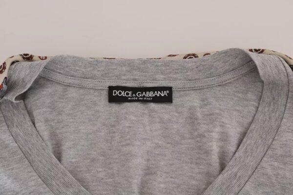 Dolce & Gabbana Gray Cotton Owl Silk Scarf Top T-shirt - Image 6