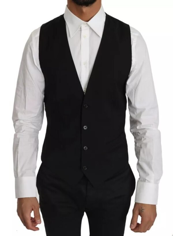 Dolce & Gabbana Black Wool Logo Waistcoat Vest - Image 2