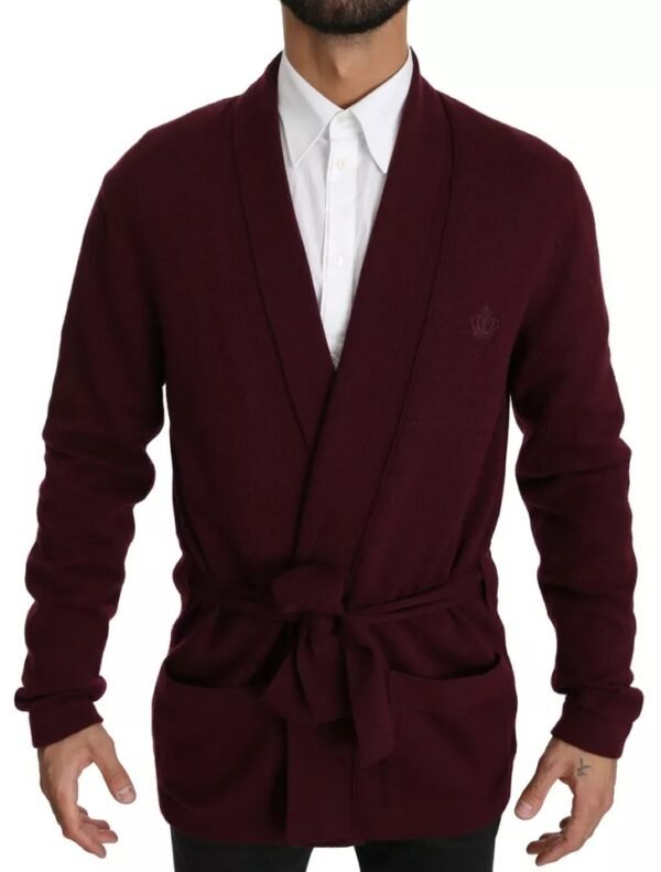 Dolce & Gabbana Bordeaux Cashmere Crown Cardigan Sweater - Image 2