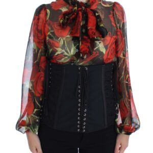 Dolce & Gabbana Elegant Black Floral Brocade Corset Belt