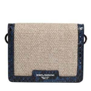 Dolce & Gabbana Beige Blue Leather Canvas Bifold Crossbody Bag