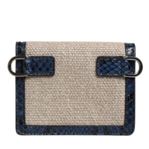 Dolce & Gabbana Beige Blue Leather Canvas Bifold Crossbody Bag