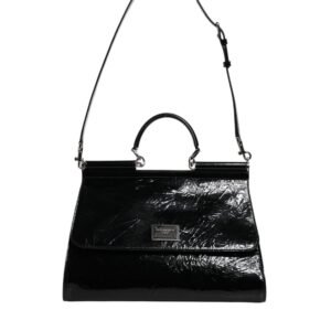 Dolce & Gabbana Black Leather SICILY Logo Top Handle Shoulder Bag