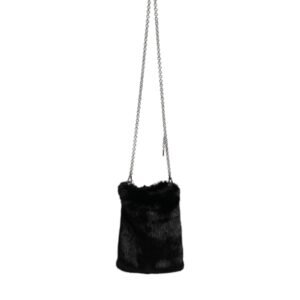 Dolce & Gabbana Black Faux Fur Silver Chain Crossbody Shoulder Purse Bag