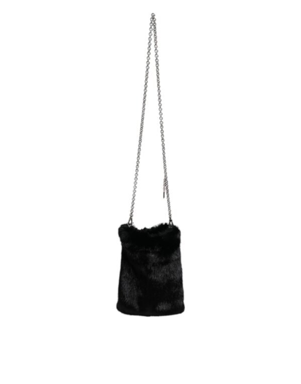 Dolce & Gabbana Black Faux Fur Silver Chain Crossbody Shoulder Purse Bag - Image 2