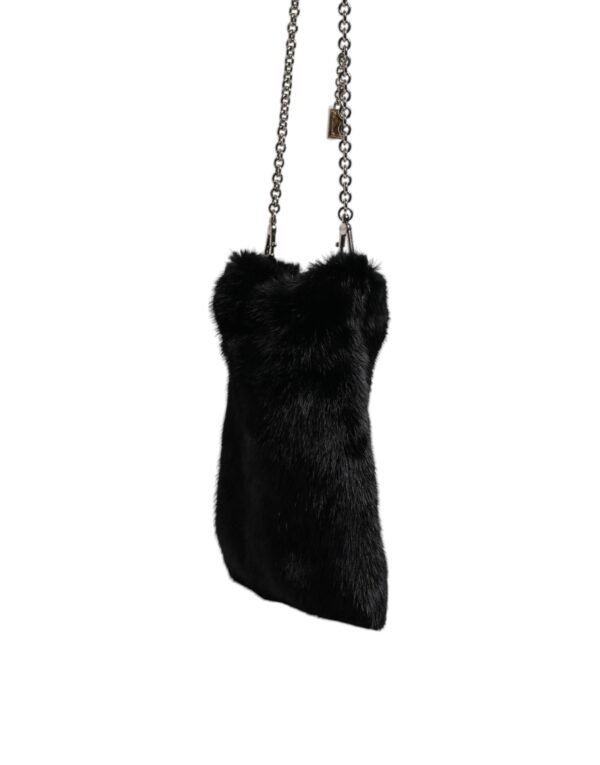 Dolce & Gabbana Black Faux Fur Silver Chain Crossbody Shoulder Purse Bag - Image 3