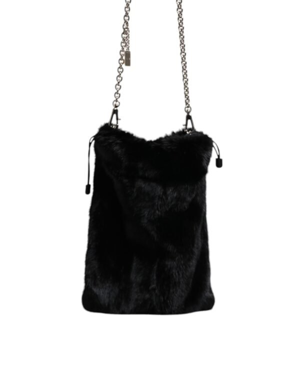 Dolce & Gabbana Black Faux Fur Silver Chain Crossbody Shoulder Purse Bag - Image 4