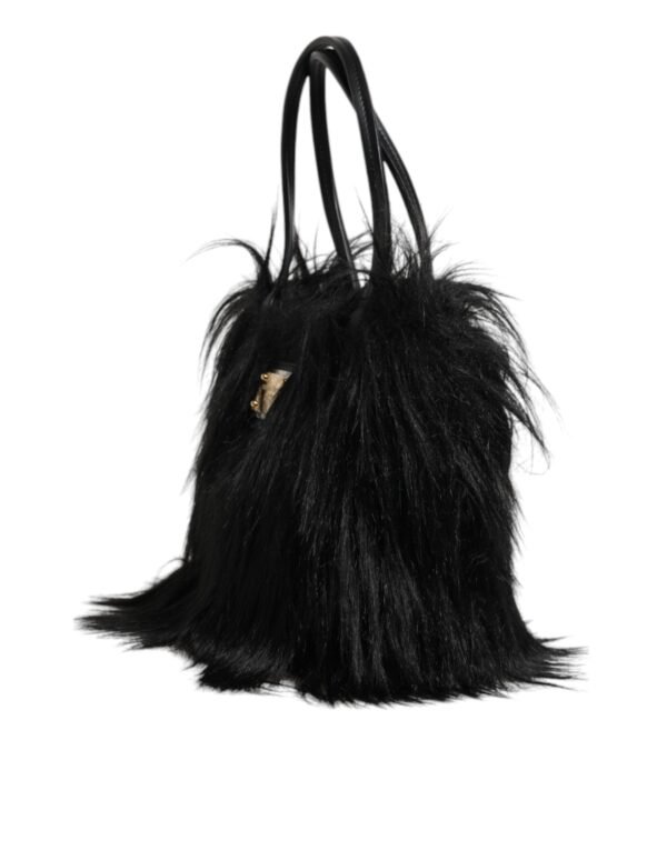 Dolce & Gabbana Black Fur Logo Plaque Double Handle Shoulder Bag - Image 3