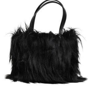 Dolce & Gabbana Black Fur Logo Plaque Double Handle Shoulder Bag