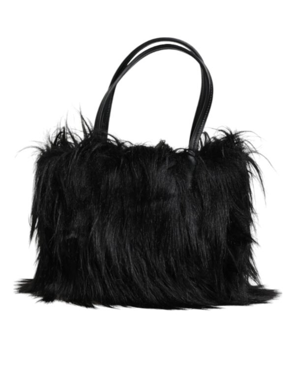 Dolce & Gabbana Black Fur Logo Plaque Double Handle Shoulder Bag - Image 4