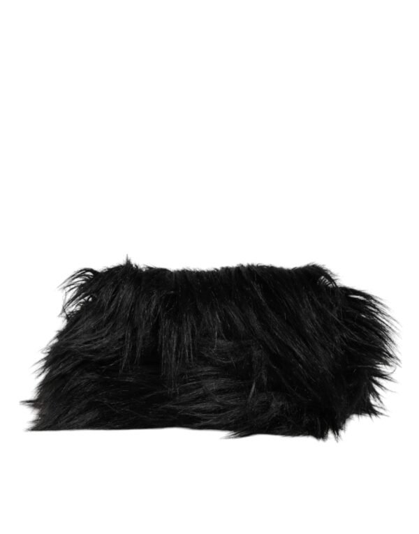 Dolce & Gabbana Black Fur Logo Plaque Double Handle Shoulder Bag - Image 5