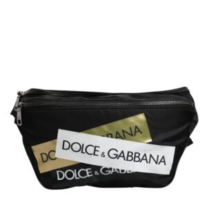 Dolce & Gabbana Black Nylon Logo Tape Belt Waist Fanny Pack Bag