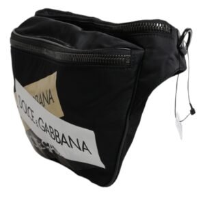 Dolce & Gabbana Black Nylon Logo Tape Belt Waist Fanny Pack Bag