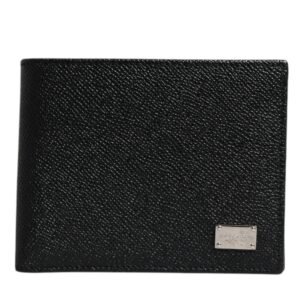 Dolce & Gabbana Black Leather Bifold Card Holder Men Logo Plaque Wallet