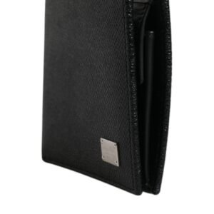 Dolce & Gabbana Black Leather Bifold Card Holder Men Logo Plaque Wallet