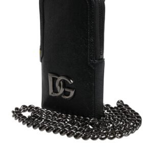 Dolce & Gabbana Black Leather Purse Crossbody Chain Sling Phone Bag