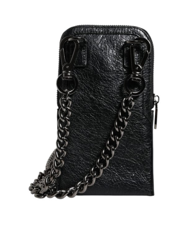 Dolce & Gabbana Black Leather Purse Crossbody Chain Sling Phone Bag - Image 5