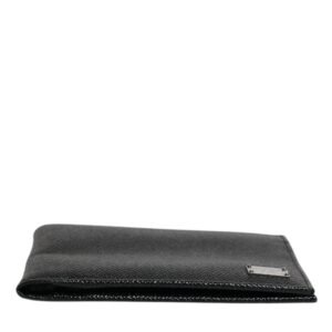 Dolce & Gabbana Black Leather Bifold Card Holder Men Logo Plaque Wallet