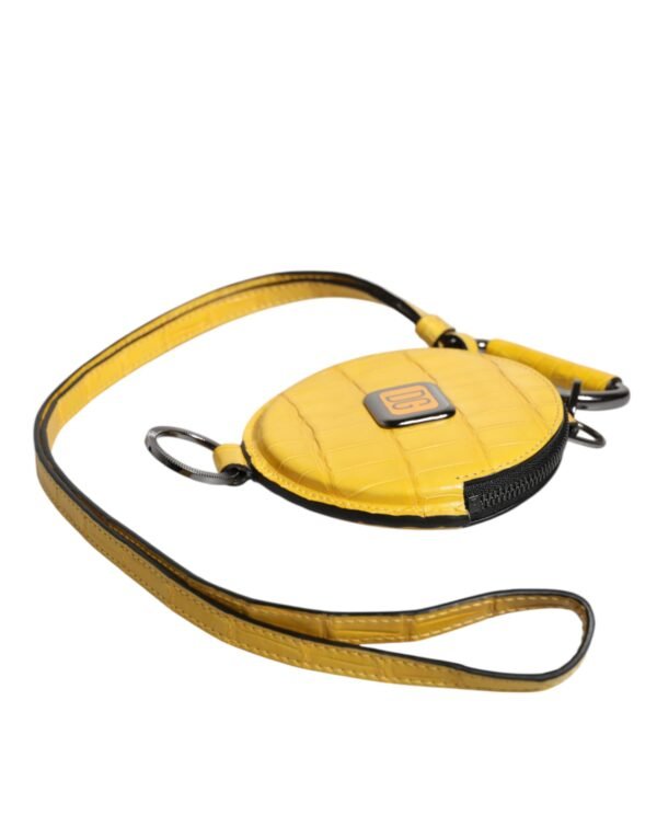 Dolce & Gabbana Yellow Round Leather DG Logo Coin Purse Lanyard Wallet - Image 5