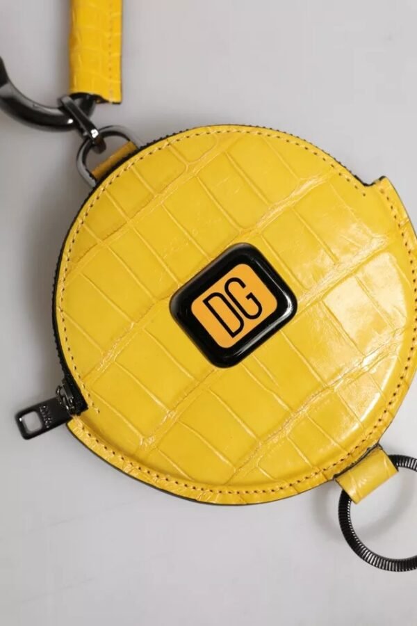 Dolce & Gabbana Yellow Round Leather DG Logo Coin Purse Lanyard Wallet - Image 6