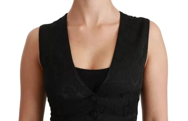 Dolce & Gabbana Black Lace Waistcoat Slim Vest Silk Top - Image 6