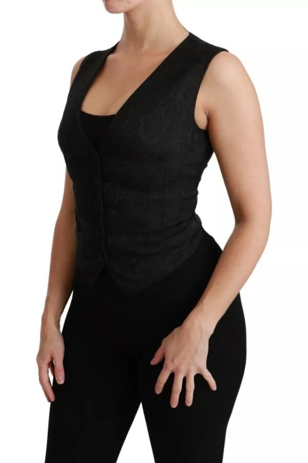 Dolce & Gabbana Black Lace Waistcoat Slim Vest Silk Top - Image 4