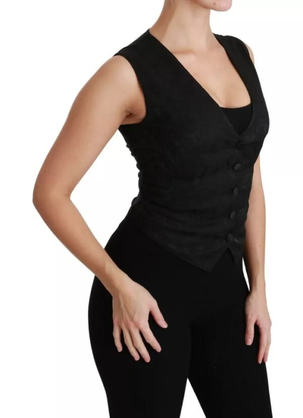 Dolce & Gabbana Black Lace Waistcoat Slim Vest Silk Top - Image 3