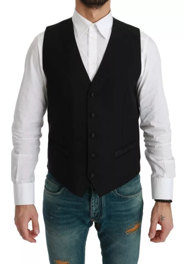 Dolce & Gabbana Black Virgin Wool Waistcoat Formal Vest - Image 3