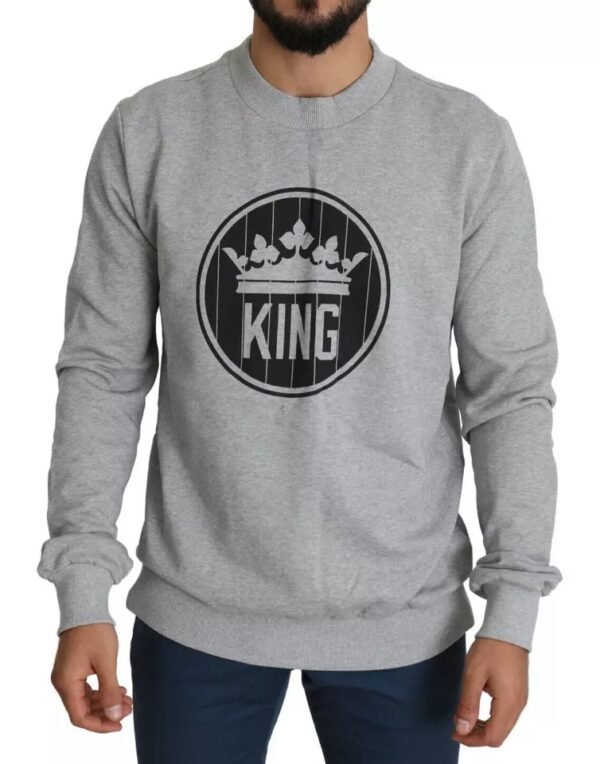 Dolce & Gabbana Gray Crown King Print Cotton Pullover Sweater - Image 2